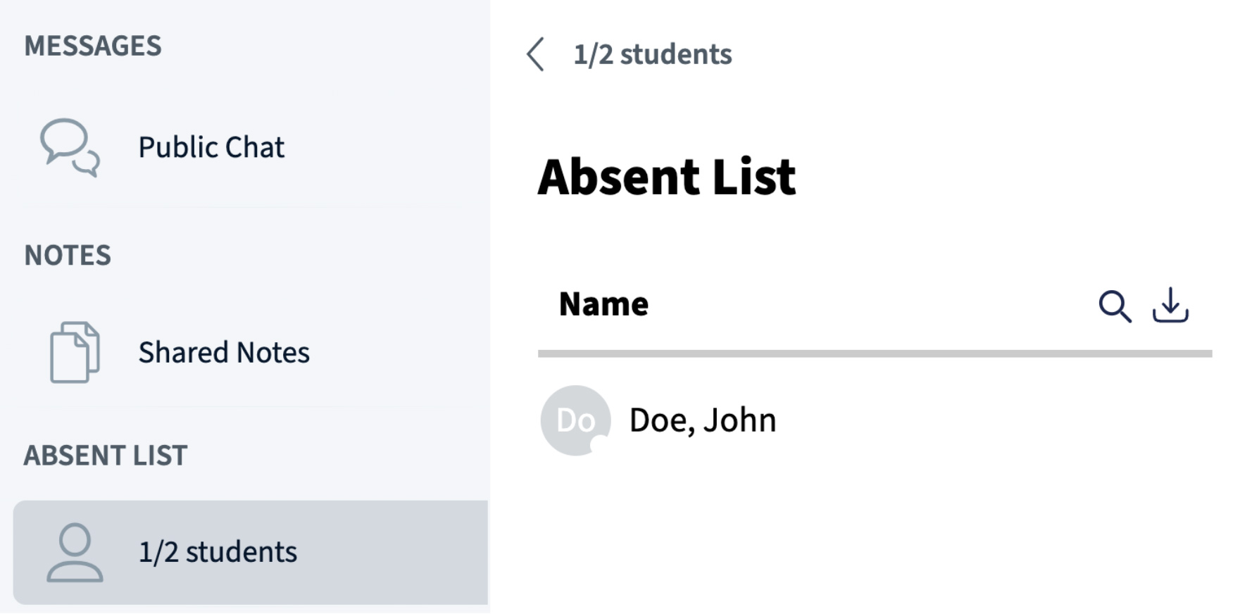 BigBlueButton can use the course roster to show the list of absent students