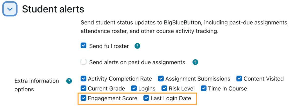 The educator can customize Moodle’s analytics visible to them in BigBlueButton